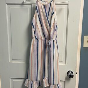 Striped Sleeveless Dress with Ruffle Hem